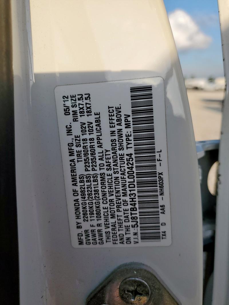 85522045 :رقم المزاد ، 5J8TB4H31DL004254 vin ، 2013 Acura Rdx مزاد بيع