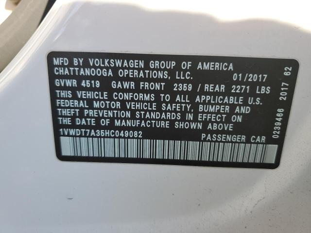 90276285 :رقم المزاد ، 1VWDT7A35HC049082 vin ، 2017 Volkswagen Passat مزاد بيع