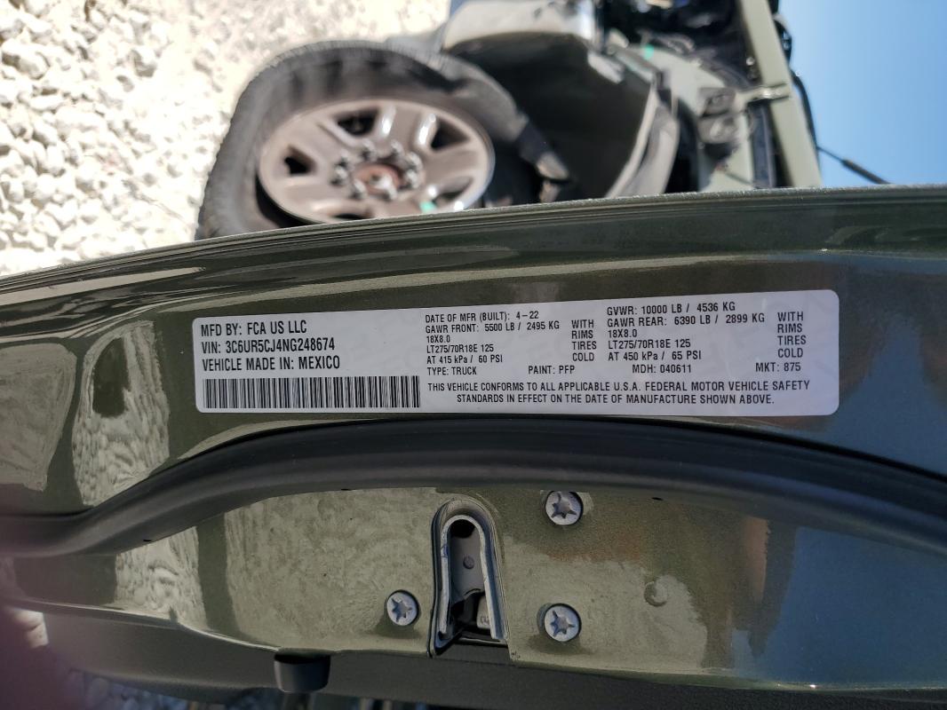 82477455 :رقم المزاد ، 3C6UR5CJ4NG248674 vin ، 2022 Ram 2500 Trade مزاد بيع