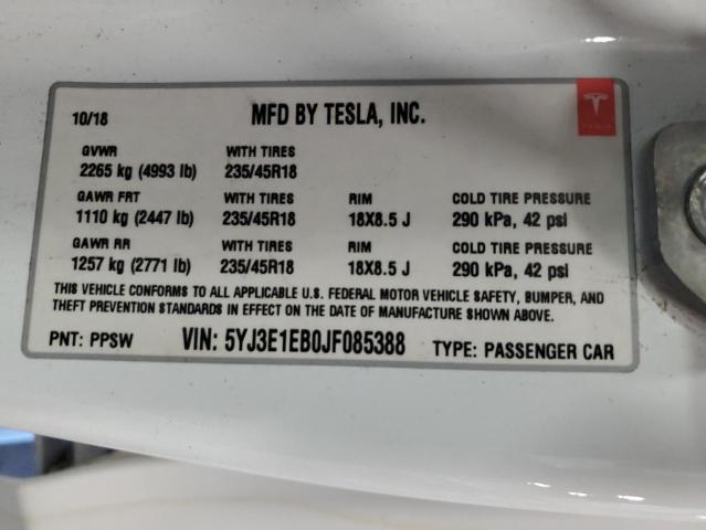 Продаж на аукціоні авто 2018 Tesla Model 3, vin: 5YJ3E1EB0JF085388, номер лоту: 85513785