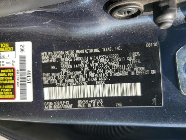 2010 Toyota Tundra მანქანა იყიდება აუქციონზე, vin: 5TFHY5F1XAX152787, აუქციონის ნომერი: 85382795