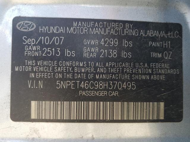 2008 Hyundai Sonata მანქანა იყიდება აუქციონზე, vin: 5NPET46C98H370495, აუქციონის ნომერი: 86525545