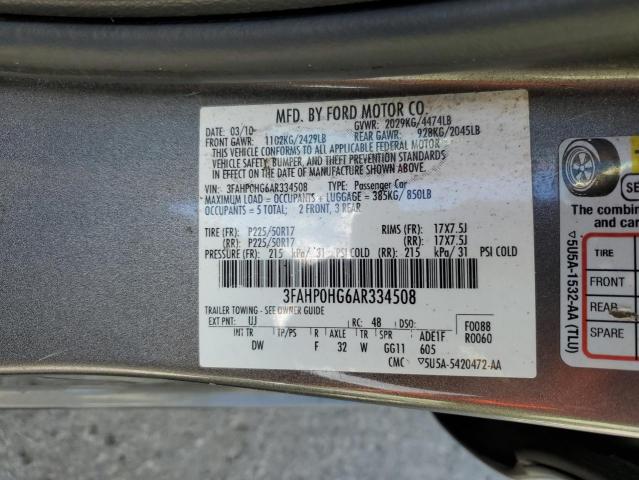 2010 Ford Fusion მანქანა იყიდება აუქციონზე, vin: 3FAHP0HG6AR334508, აუქციონის ნომერი: 82355755