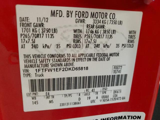 Продаж на аукціоні авто 2013 Ford F150, vin: 1FTFW1EF2DKD65818, номер лоту: 82639785