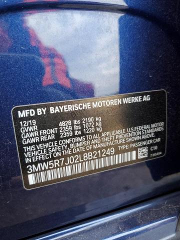 2020 Bmw 330xi მანქანა იყიდება აუქციონზე, vin: 3MW5R7J02L8B21249, აუქციონის ნომერი: 87240965