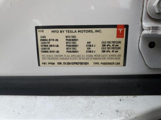 Продаж на аукціоні авто 2012 Tesla Model S, vin: 5YJSA1DP8CFS01024, номер лоту: 86232335