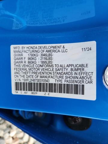 2025 Honda Civic მანქანა იყიდება აუქციონზე, vin: 19XFL2H87SE010543, აუქციონის ნომერი: 89806965