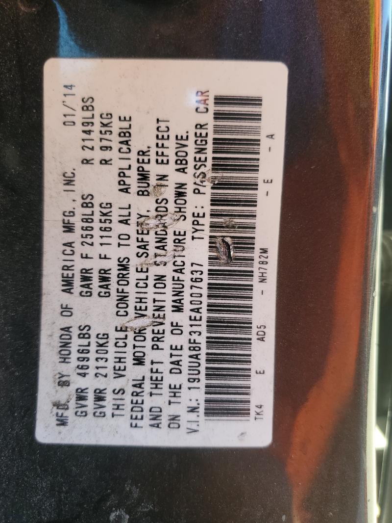 87093655 :رقم المزاد ، 19UUA8F31EA007637 vin ، 2014 Acura Tl Se مزاد بيع