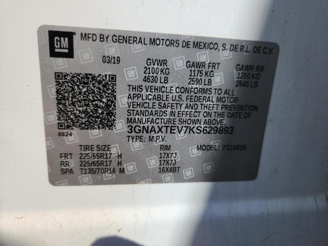 Aukcja sprzedaży 2019 Chevrolet Equinox Lt, vin: 3GNAXTEV7KS629893, numer aukcji: 86523705