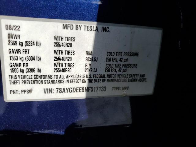 82629035 :رقم المزاد ، 7SAYGDEE8NF517133 vin ، 2022 Tesla Model Y مزاد بيع