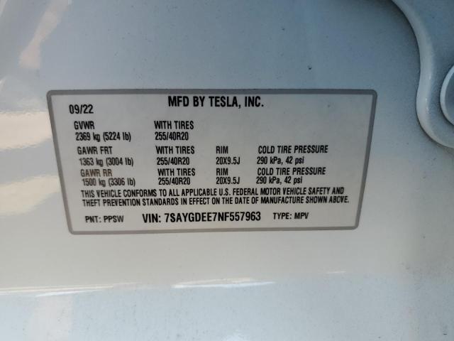 2022 Tesla Model Y მანქანა იყიდება აუქციონზე, vin: 7SAYGDEE7NF557963, აუქციონის ნომერი: 87378985