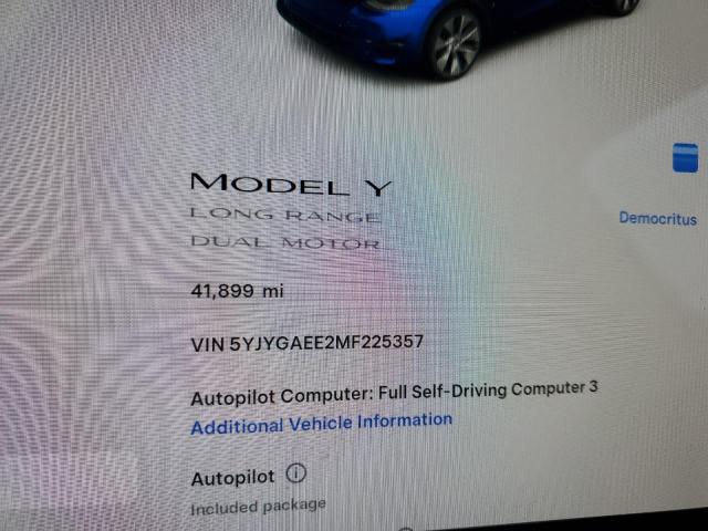 2021 Tesla Model Y მანქანა იყიდება აუქციონზე, vin: 5YJYGAEE2MF225357, აუქციონის ნომერი: 89530115
