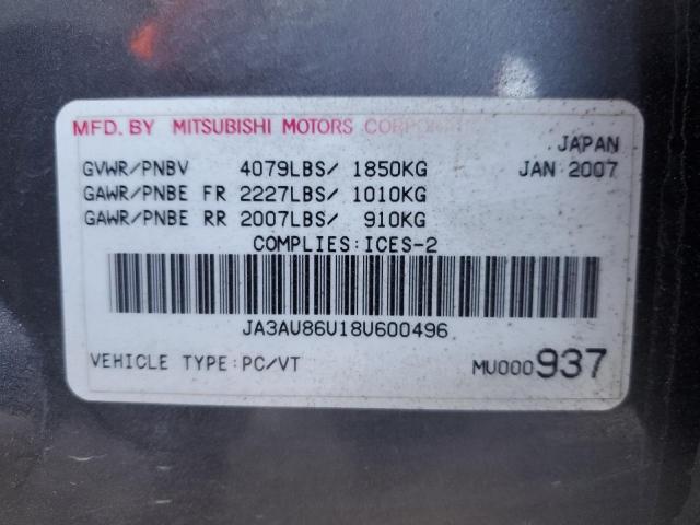 89683895 :رقم المزاد ، JA3AU86U18U600496 vin ، 2008 Mitsubishi Lancer مزاد بيع