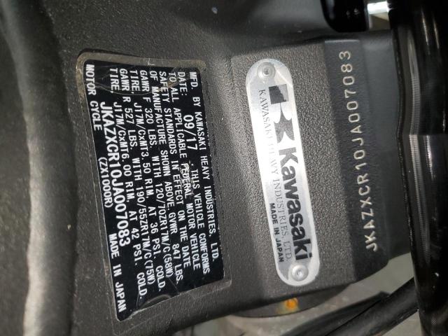Продаж на аукціоні авто 2018 Kawasaki Zx1000, vin: JKAZXCR10JA007083, номер лоту: 90653335