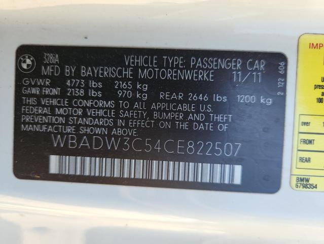 2012 Bmw 328 I მანქანა იყიდება აუქციონზე, vin: WBADW3C54CE822507, აუქციონის ნომერი: 89636475
