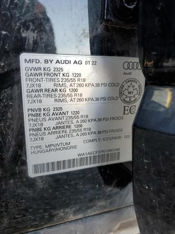 2022 Audi Q3 მანქანა იყიდება აუქციონზე, vin: WA1AECF37N1080286, აუქციონის ნომერი: 83781675