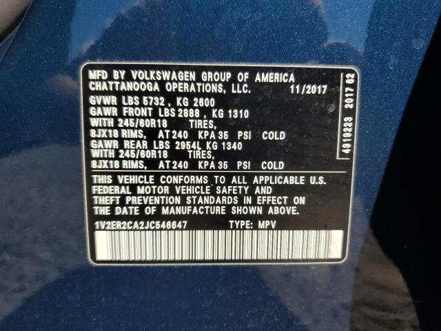 86253645 :رقم المزاد ، 1V2ER2CA2JC546647 vin ، 2018 Volkswagen Atlas مزاد بيع