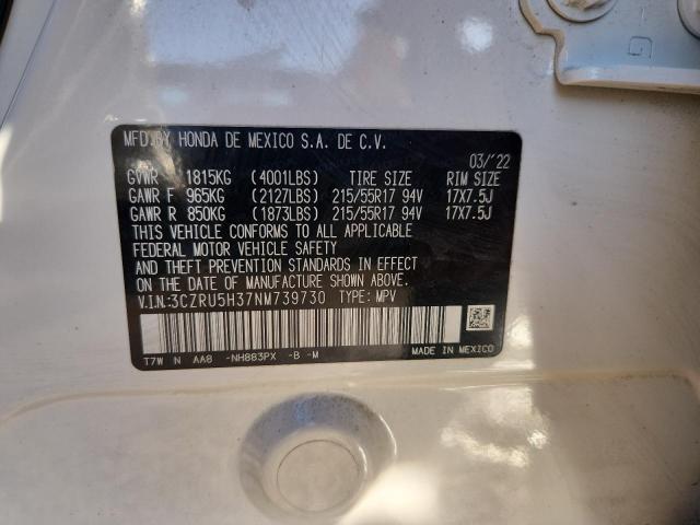 90931745 :رقم المزاد ، 3CZRU5H37NM739730 vin ، 2022 Honda Hr-v مزاد بيع