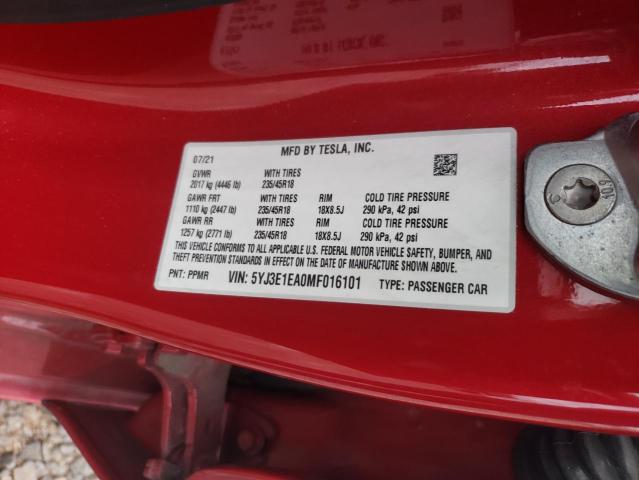 82786275 :رقم المزاد ، 5YJ3E1EA0MF016101 vin ، 2021 Tesla Model 3 مزاد بيع
