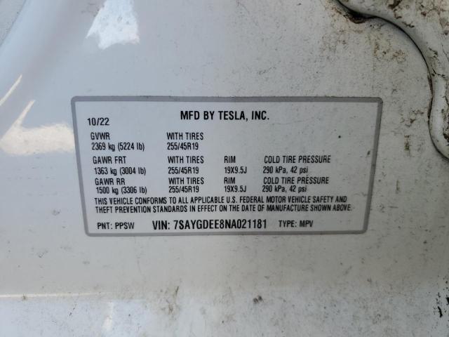 Продажа на аукционе авто 2022 Tesla Model Y, vin: 7SAYGDEE8NA021181, номер лота: 84993315