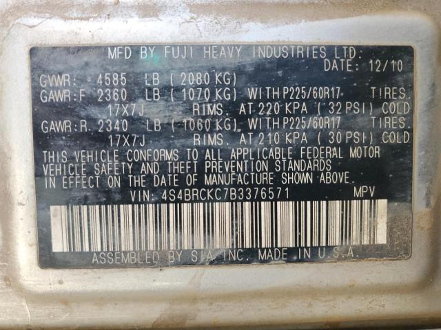 89517215 :رقم المزاد ، 4S4BRCKC7B3376571 vin ، 2011 Subaru Outback 2. مزاد بيع