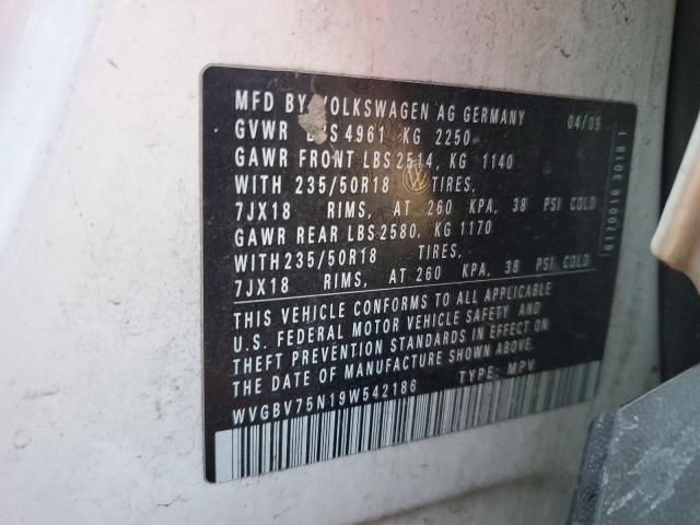 82380725 :رقم المزاد ، WVGBV75N19W542186 vin ، 2009 Volkswagen Tiguan Se Automatic مزاد بيع