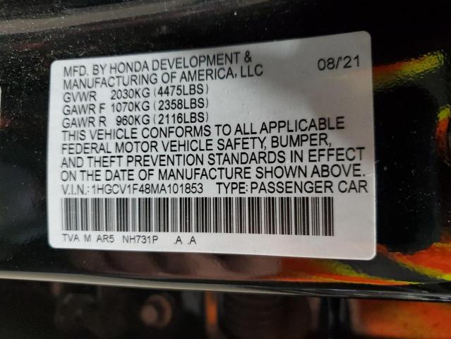 2021 Honda Accord Sport Se მანქანა იყიდება აუქციონზე, vin: 1HGCV1F48MA101853, აუქციონის ნომერი: 84880305