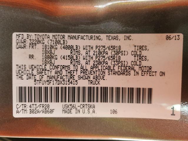 Продажа на аукционе авто 2013 Toyota Tundra, vin: 5TFUY5F17DX315415, номер лота: 89524945