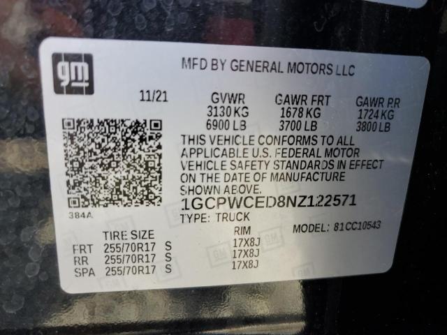 Aukcja sprzedaży 2022 Chevrolet Silverado Ltd, vin: 1GCPWCED8NZ122571, numer aukcji: 51916956