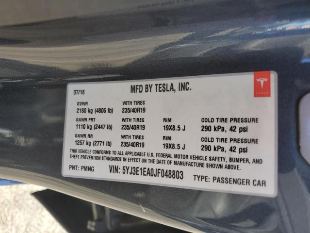 91095725 :رقم المزاد ، 5YJ3E1EA0JF048803 vin ، 2018 Tesla Model 3 مزاد بيع