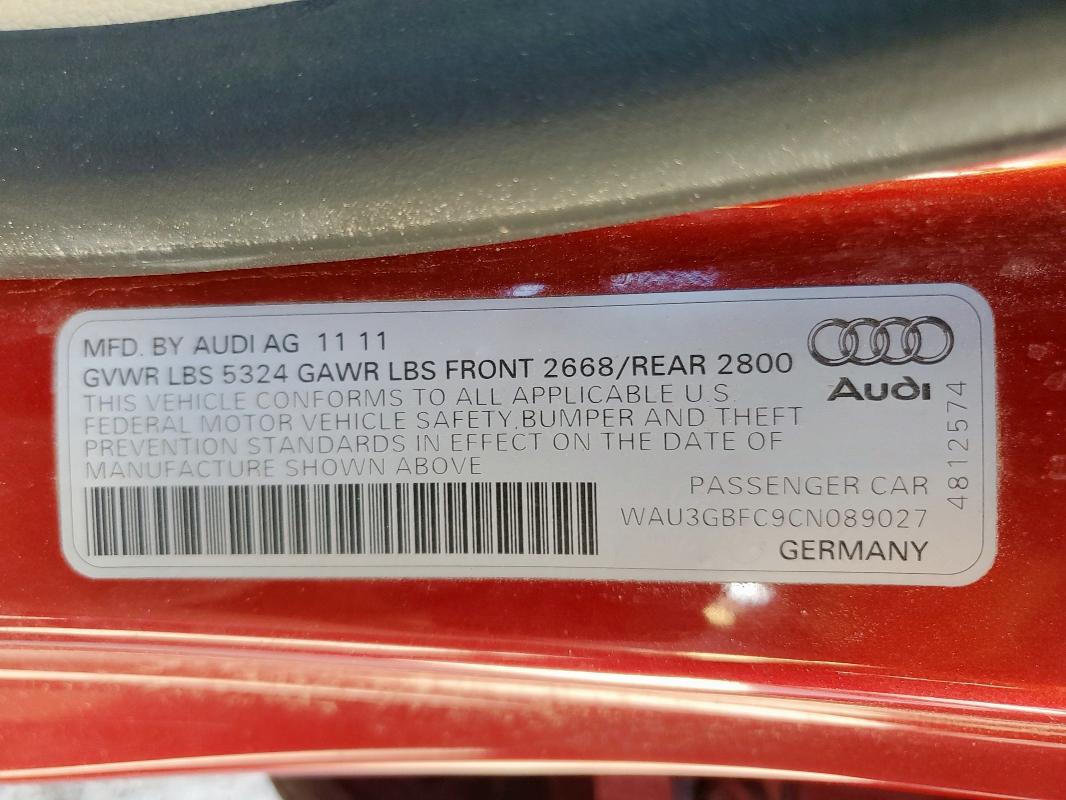 Продажа на аукционе авто 2012 Audi A7, vin: WAU3GBFC9CN089027, номер лота: 85149675