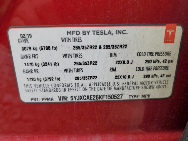 Продаж на аукціоні авто 2019 Tesla Model X, vin: 5YJXCAE26KF150527, номер лоту: 89893255