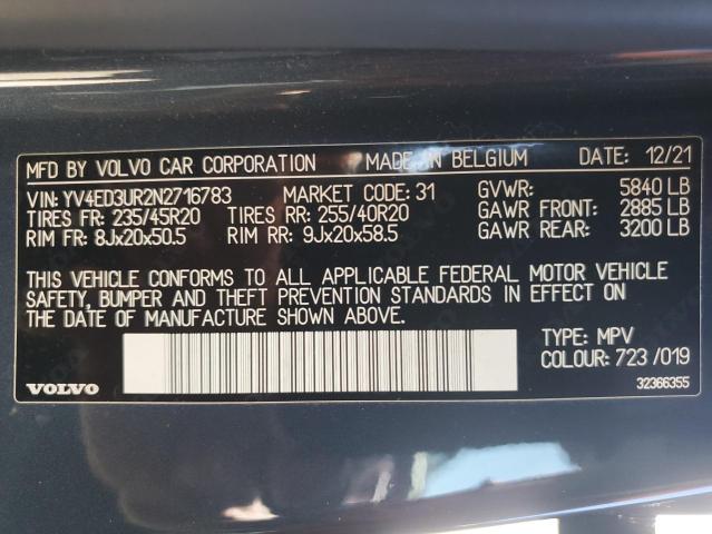 Aukcja sprzedaży 2022 Volvo Xc40, vin: YV4ED3UR2N2716783, numer aukcji: 85367185