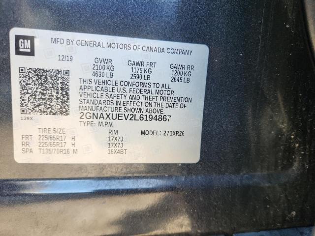 2020 Chevrolet Equinox Lt მანქანა იყიდება აუქციონზე, vin: 2GNAXUEV2L6194867, აუქციონის ნომერი: 86676585