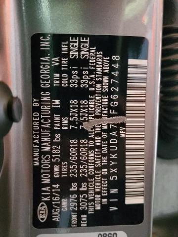 82314675 :رقم المزاد ، 5XYKUDA76FG627448 vin ، 2015 Kia Sorento Ex مزاد بيع