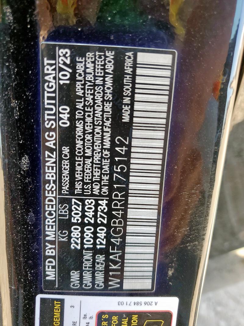Aukcja sprzedaży 2024 Mercedes-benz C 300, vin: W1KAF4GB4RR175142, numer aukcji: 86311595