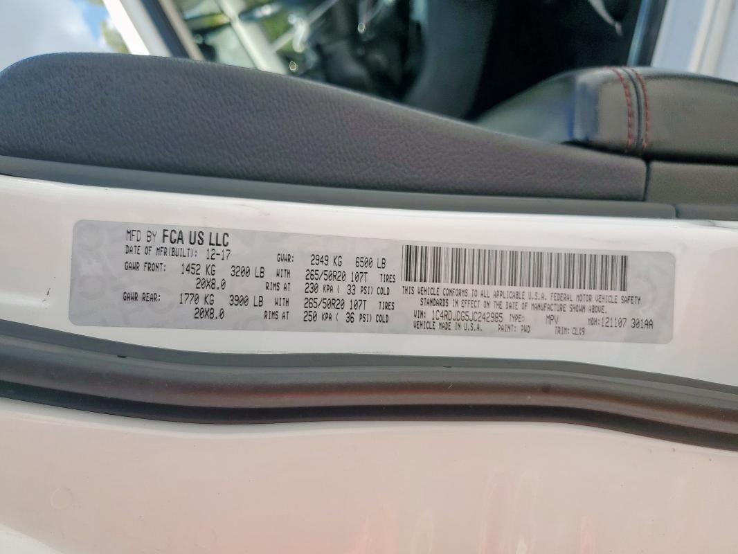 Aukcja sprzedaży 2018 Dodge Durango, vin: 1C4RDJDG5JC242985, numer aukcji: 85129045