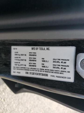 86153725 :رقم المزاد ، 5YJ3E1EA7KF304596 vin ، 2019 Tesla Model 3 مزاد بيع
