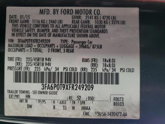Auction sale of the 2015 Ford Fusion Se, vin: 3FA6P0T9XFR249209, lot number: 90221335