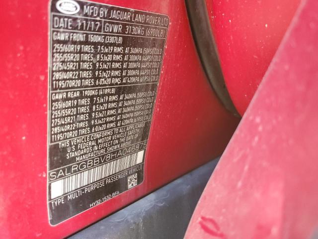 Aukcja sprzedaży 2017 Land Rover Discovery, vin: SALRGBBV8HA046875, numer aukcji: 87303125