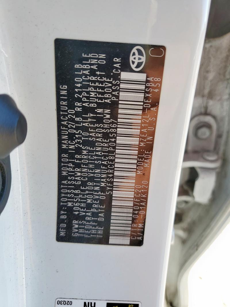 Продажа на аукционе авто 2020 Toyota Corolla, vin: 5YFS4RCE8LP045867, номер лота: 90792725