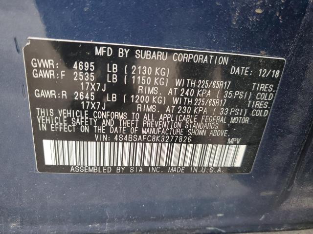 Aukcja sprzedaży 2019 Subaru Outback, vin: 4S4BSAFC8K3277826, numer aukcji: 86304615