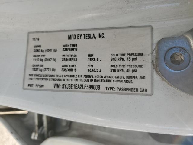 Aukcja sprzedaży 2020 Tesla Model 3, vin: 5YJ3E1EA2LF599009, numer aukcji: 87283385