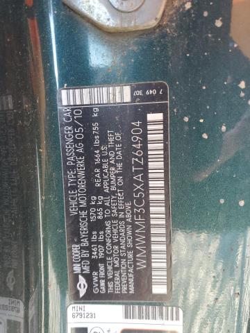 Продаж на аукціоні авто 2010 Mini Cooper, vin: WMWMF3C5XATZ64904, номер лоту: 86631825