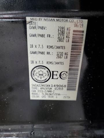 2019 Nissan Murano მანქანა იყიდება აუქციონზე, vin: 5N1AZ2MS5KN149068, აუქციონის ნომერი: 89490415