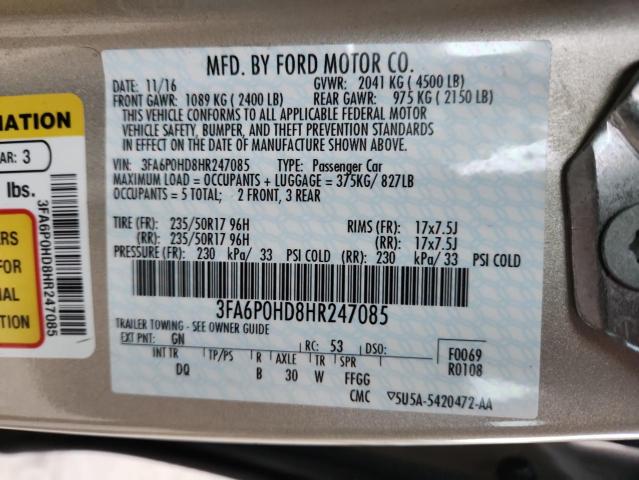 Aukcja sprzedaży 2017 Ford Fusion Se, vin: 3FA6P0HD8HR247085, numer aukcji: 82657115