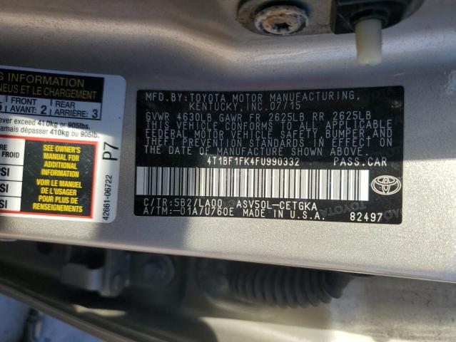 Продажа на аукционе авто 2015 Toyota Camry, vin: 4T1BF1FK4FU990332, номер лота: 89685915