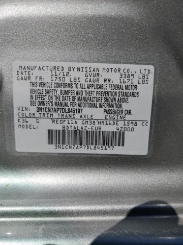 Продаж на аукціоні авто 2013 Nissan Versa, vin: 3N1CN7AP7DL845197, номер лоту: 84891075