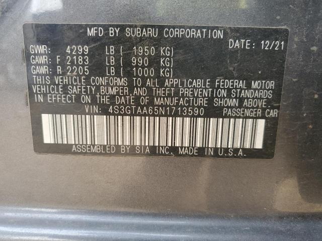90271565 :رقم المزاد ، 4S3GTAA65N1713590 vin ، 2022 Subaru Impreza مزاد بيع
