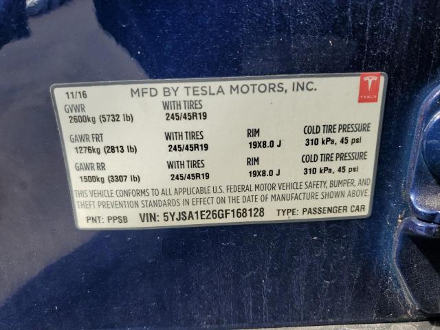 84800765 :رقم المزاد ، 5YJSA1E26GF168128 vin ، 2016 Tesla Model S مزاد بيع